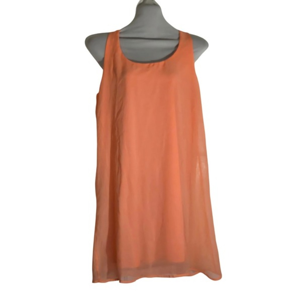 Dainty Hooligan Peach Coral Chiffon Sleeveless Bow Back Shift Dress Womens Small